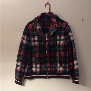 Tommy Hilfiger Red Black White Plaid Teddy Jacket